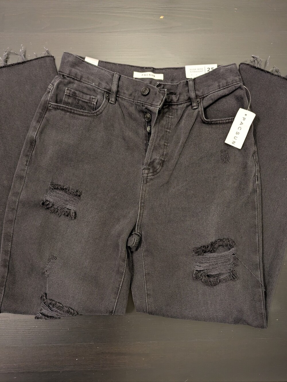 NWT PacSun high rise straight distressed black denim jeans size 25